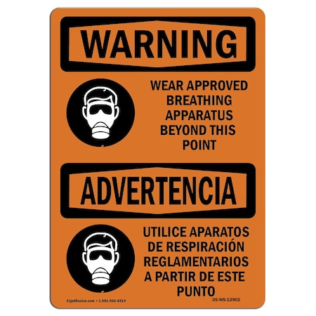 Signmission OSHA Wear Approved Breathing Apparatus Bilingual 18in X 12in Rigid Plastic, 18" W, 12" H, Landscape OS-WS-P-1218-L-12902